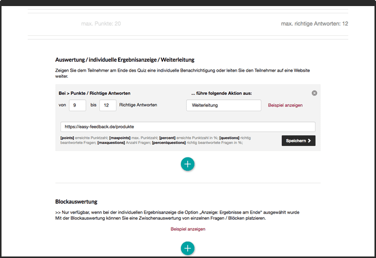 Quiz mit Weiterleitung erstellen