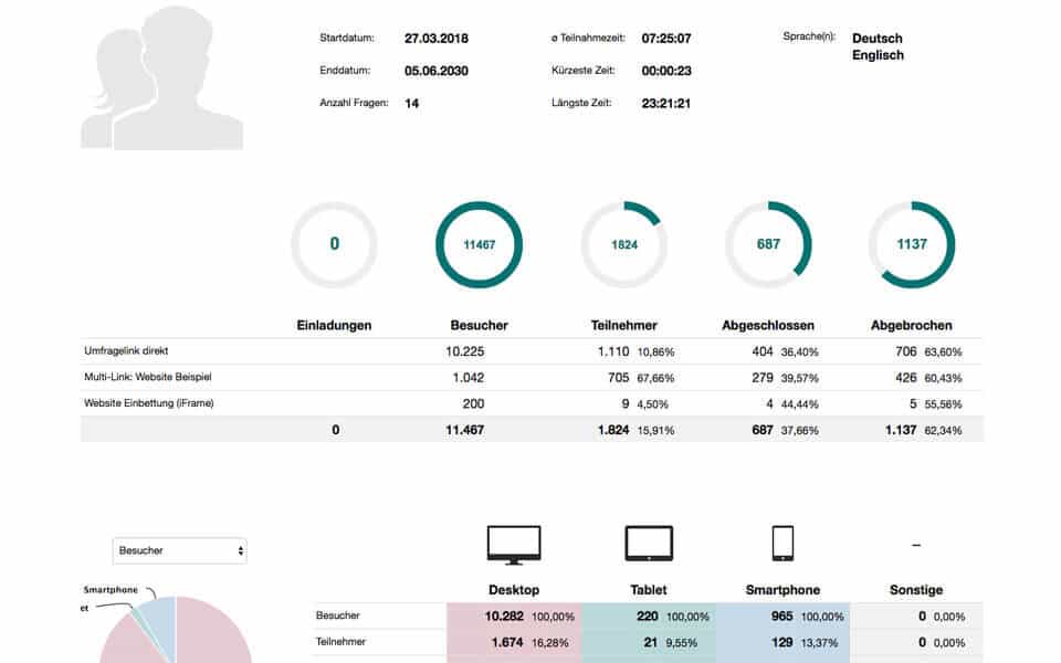 Teilnahmestatistik der Umfrage im Bereich Auswertung