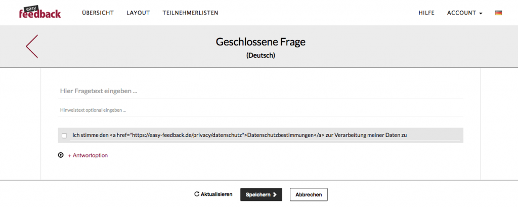 Geschlossene Frage Bearbeitungs-Modus