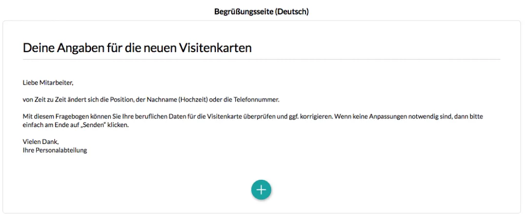 Visitenkarten Angaben Begrüßungstext