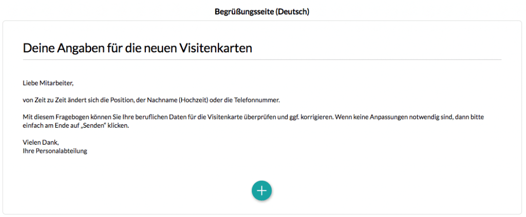 Visitenkarten Angaben Begrüßungstext
