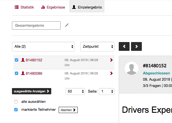 Einzelergebnisse Umfrage