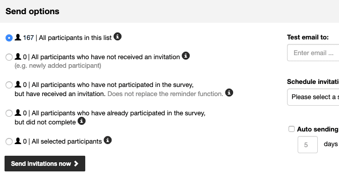 Set invitation options for your Questionnaire