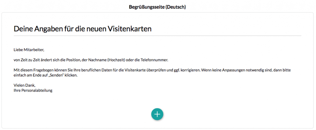 Visitenkarten Angaben Begrüßungstext