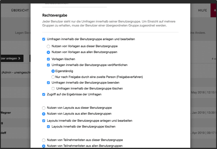 Umfragetool - Rechtevergabe