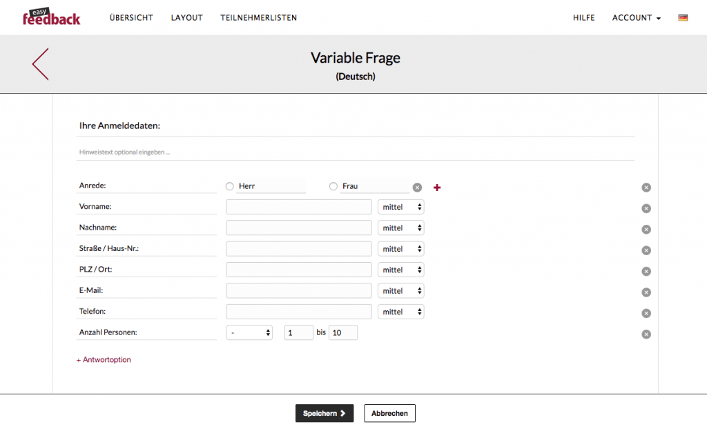 Variable Frage Bearbeitungs-Modus