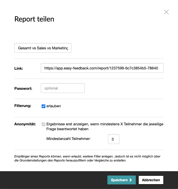 Ergebnisse der Umfrage durch Reports teilen
