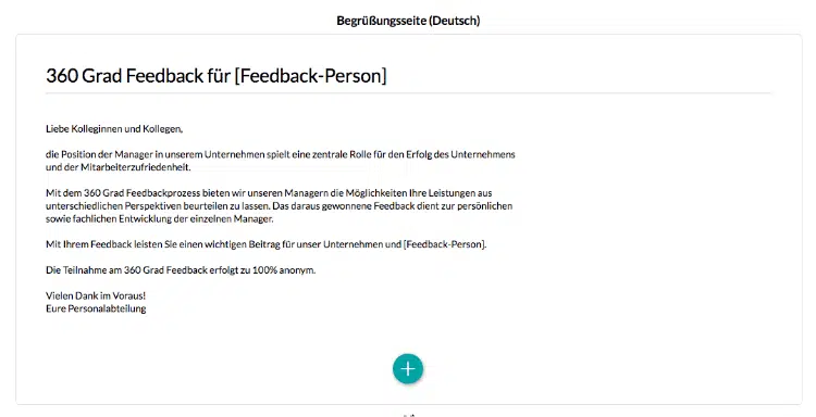 360 Grad Feedback Begrüßungsseite