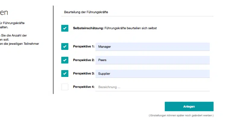 360 Grad Feedback Perspektiven anlegen