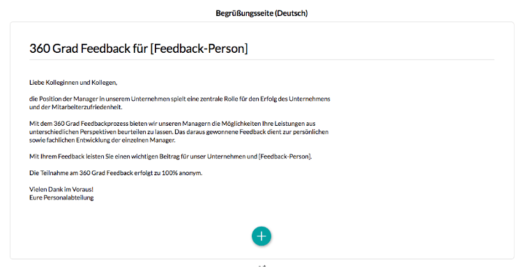 360 Grad Feedback Begrüßungsseite