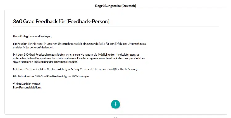360 Grad Feedback Begrüßungsseite
