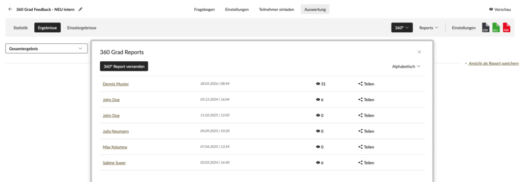 360 Grad Report Liste