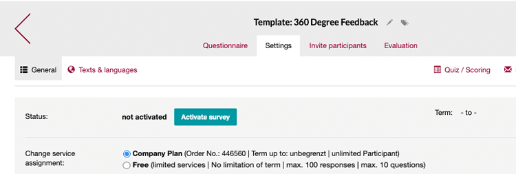 Activate your 360 survey for sending the email invitations