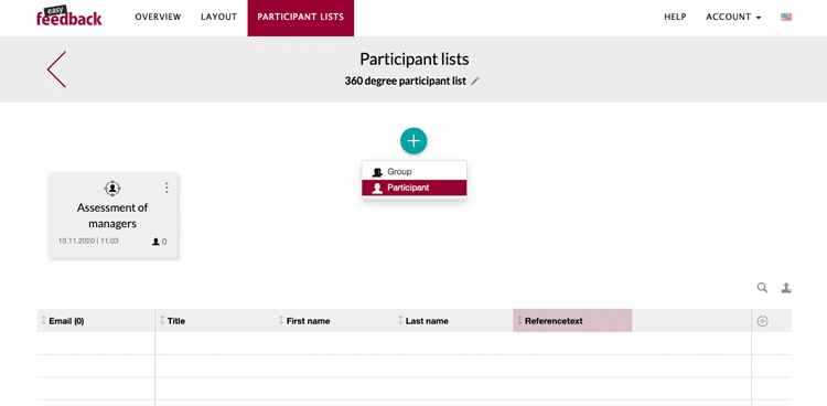 Add manually particpants to your 360 degree feedback survey