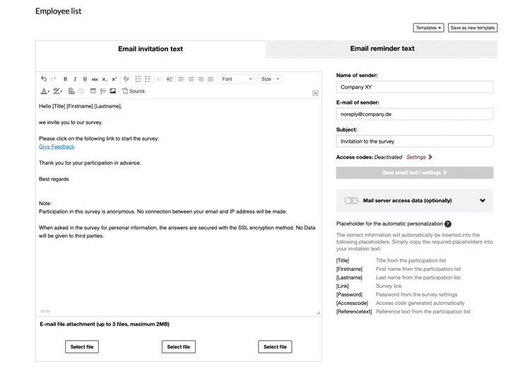E-Mail invitation for survey