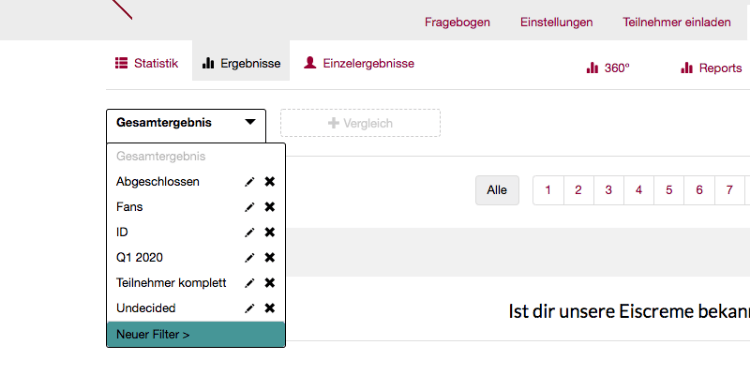 Ergebnissefilter Menü