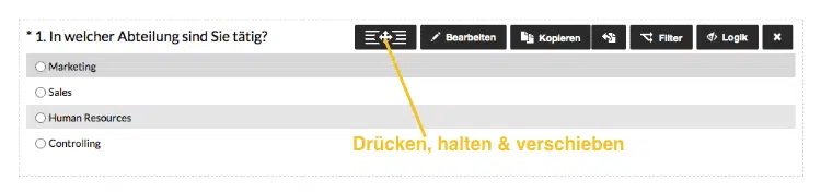 Fragen verschieben per Drag&Drop