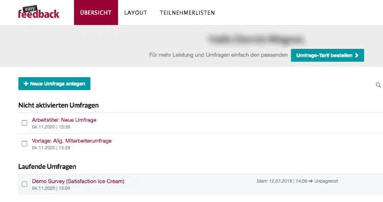 Layout Umfrage zuordnen
