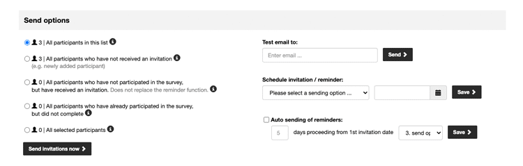 Select the send option and send your test invitations