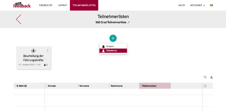 Teilnehmer in Teilnehmerliste anlegen