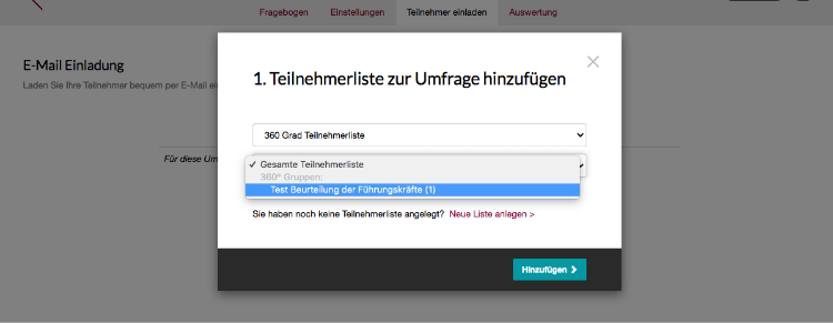 Teilnehmerliste zur 360 Grad Umfrage hinzufügen