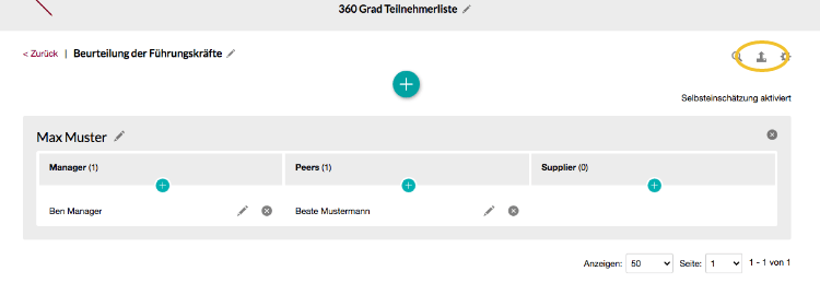 Test-Teilnehmer über + hinzufügen