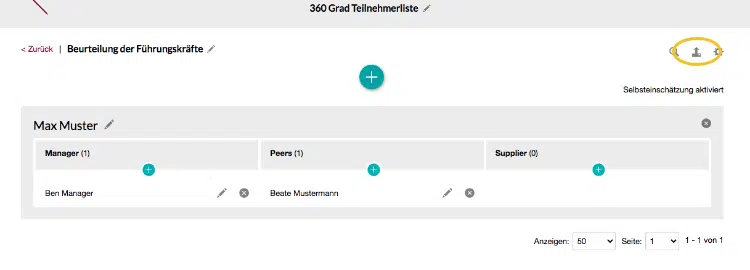 Test-Teilnehmer über + hinzufügen