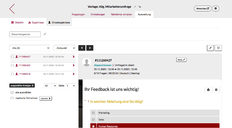 Umfrageergebnisse nach Test bereinigen