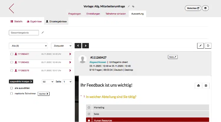 Umfrageergebnisse nach Test bereinigen