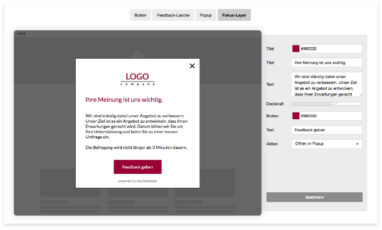 Website Integration: Fokus-Layer