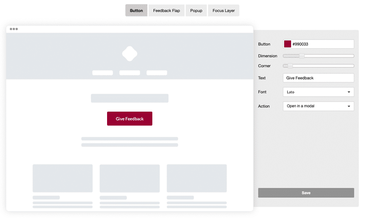 Website integration via button