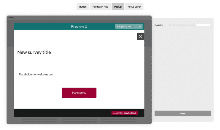 Website integration via popup