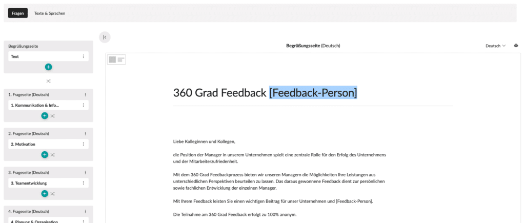 360 Grad Feedback Begrüßungsseite