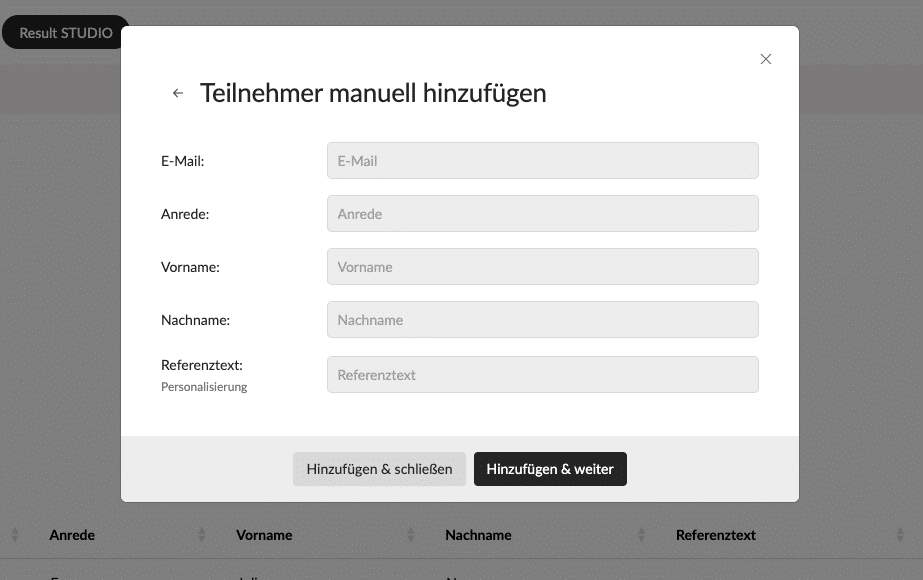 Teilnehmer manuell in Teilnehmerliste hinzufügen