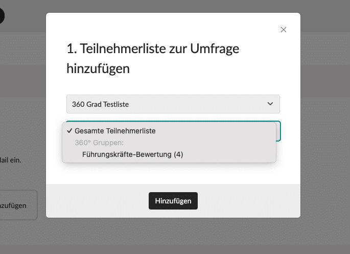 Teilnehmerliste zur 360 Grad Umfrage hinzufügen