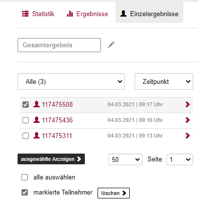 Umfrageergebnisse über Checkbox löschen