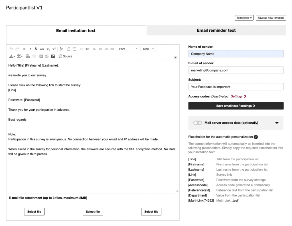 Create E-Mail for the survey invitation