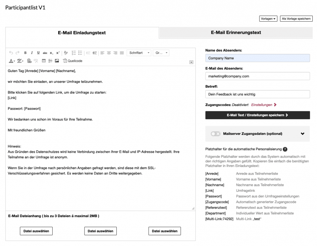 E-Mail für die Einladung zur Umfrage erstellen