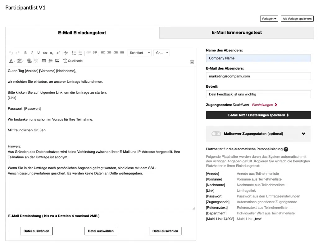 E-Mail für die Einladung zur Umfrage erstellen