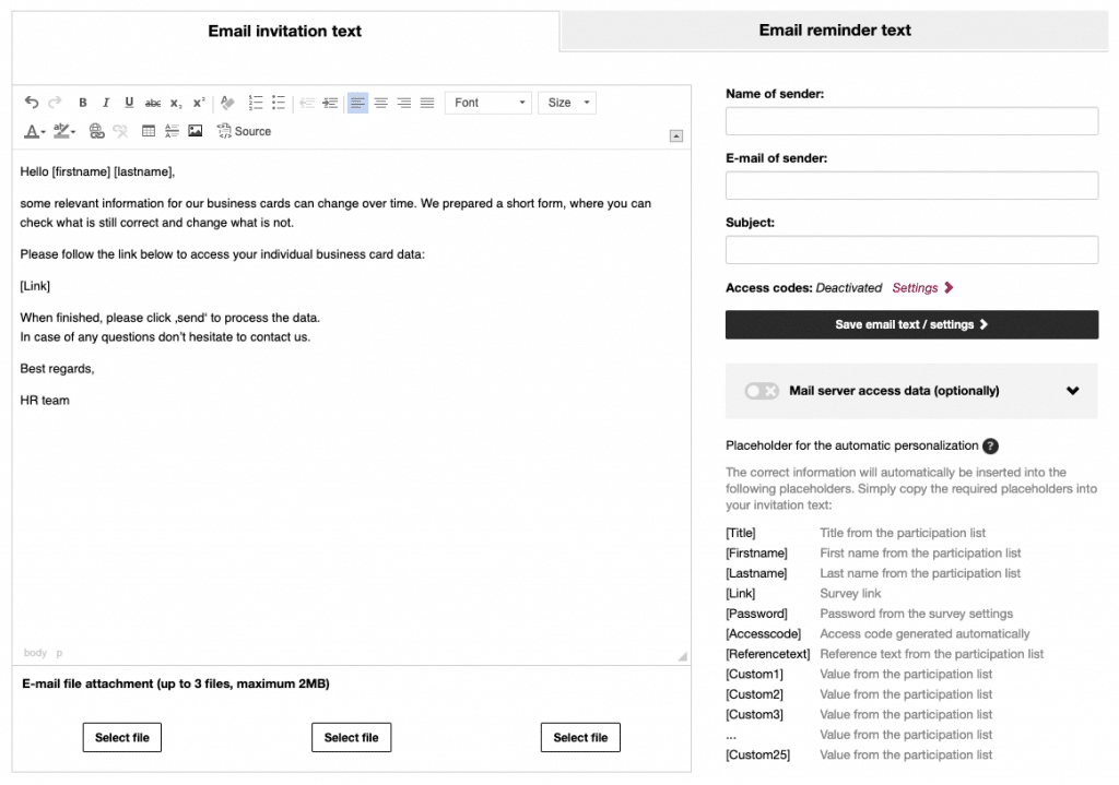 Example for Email invitation