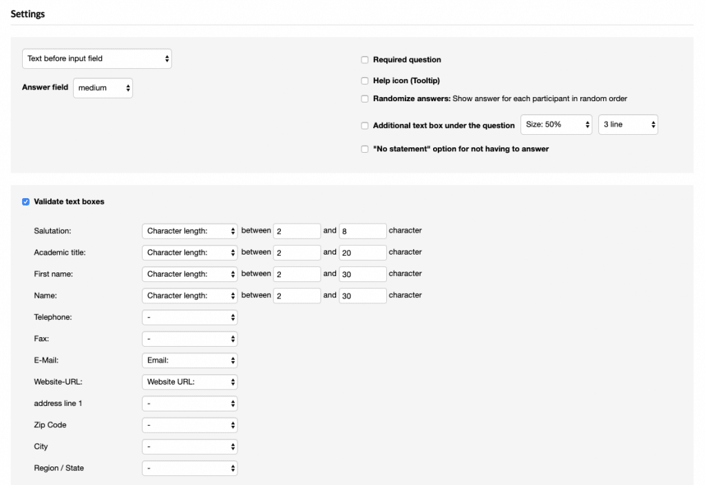 Validate input field survey