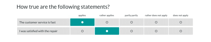 answer option as a matrix