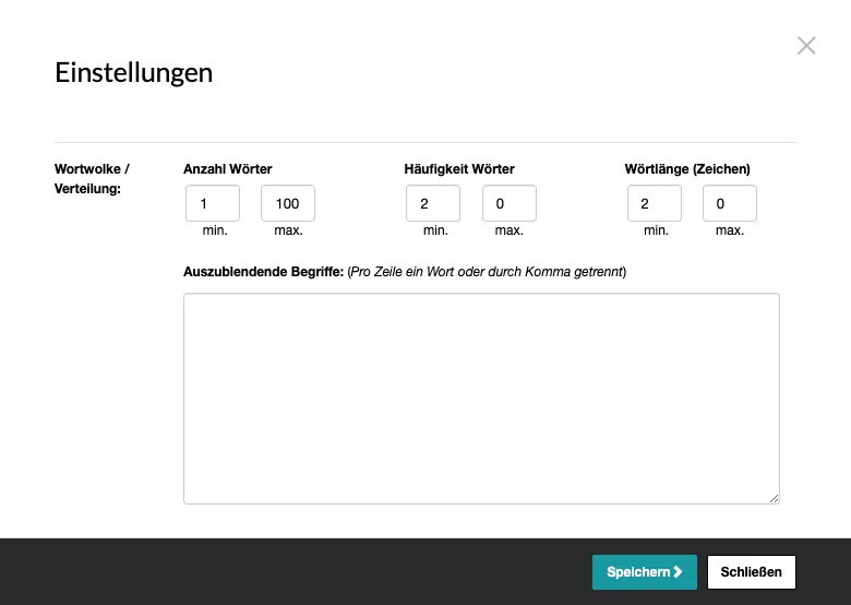 Einstellungen zur Wortwolke