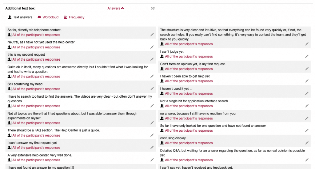Show text responses from survey results