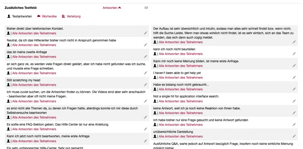 Textantworten aus den Umfrage-Ergebnissen anzeigen