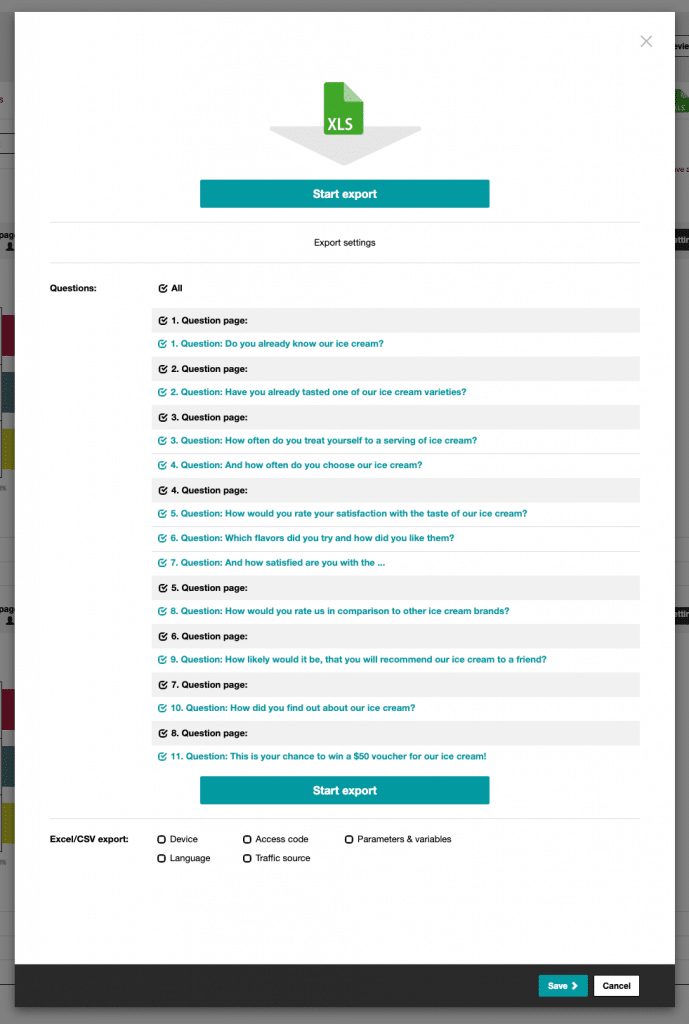 Evaluate survey results export results