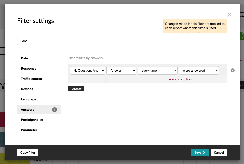 Evaluate survey results with result filters