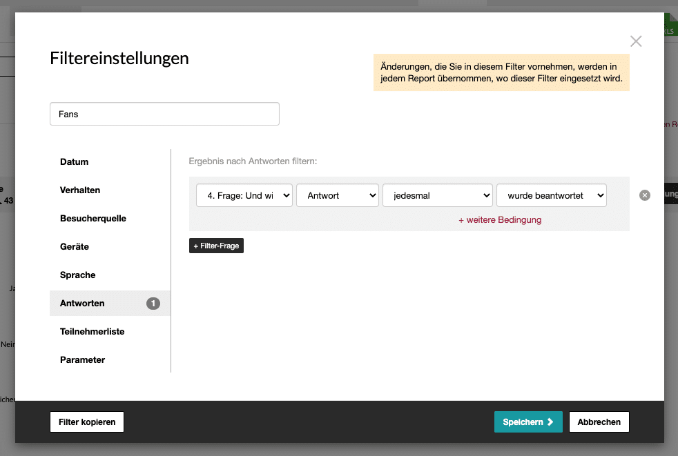 Umfrage auswerten Ergebnisfilter
