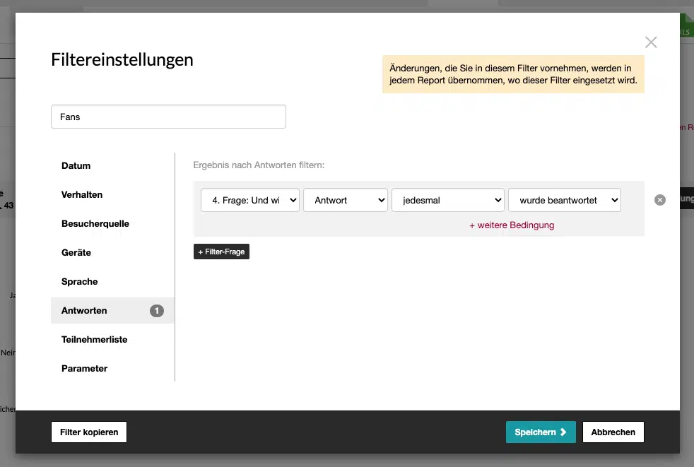 Umfrage auswerten Ergebnisfilter
