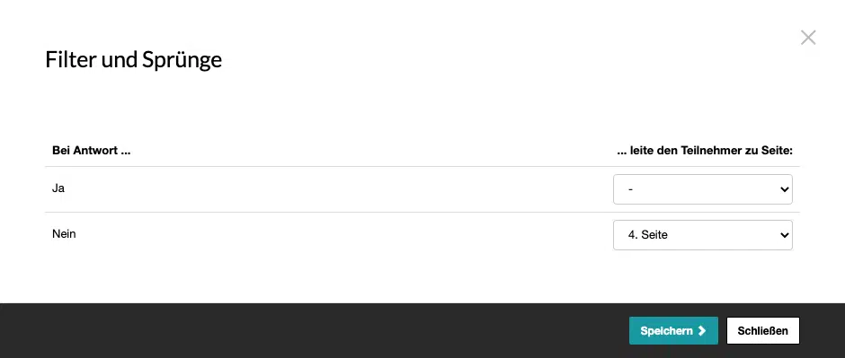 Einen Filter oder Sprung können Sie bei Antwortoptionen hinterlegen